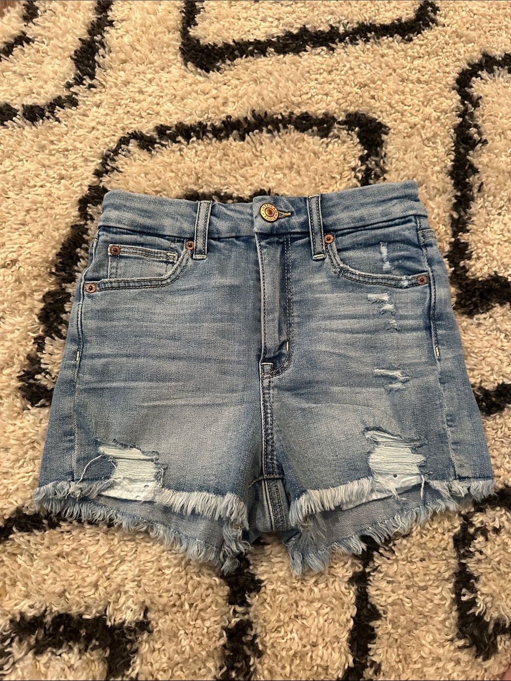 AE Women’s Light Blue Distressed Denim Shorts